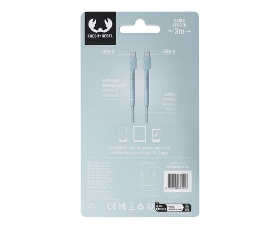 2UCC200 | Fresh 'Rebel USB-C to USB-C kabel 2.0m Pastel blauw - Fresh 'n Rebel LT49409-N0016