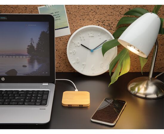 Bamboe 5W draadloze oplader met USB Bruin - XD Collection P308.149