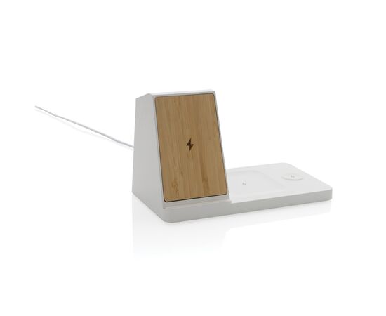 Ontario recycled plastic & bamboo 3-in-1 wireless charger White - XD Xclusive P308.493