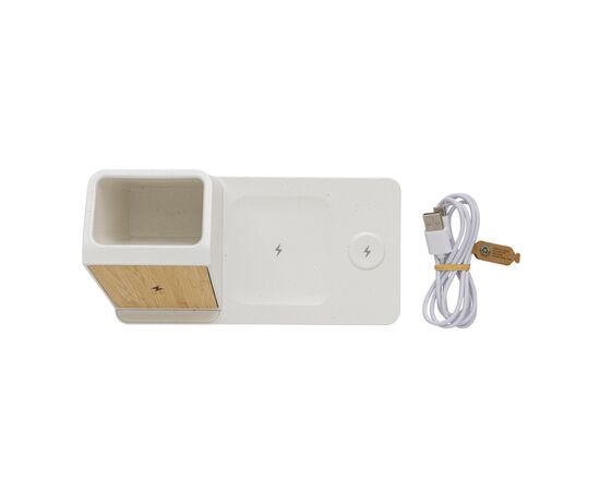 Ontario recycled plastic & bamboo 3-in-1 wireless charger White - XD Xclusive P308.493