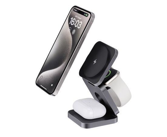 Chargeur 15W pliable 3 en 1 en aluminium recyclé RCS  Terra Gris - XD Xclusive P308.6402