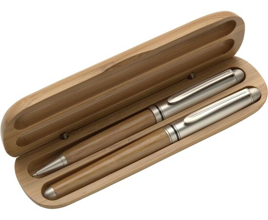 Parure de stylo bille et roller en bambou Addie Brun -  5784.011