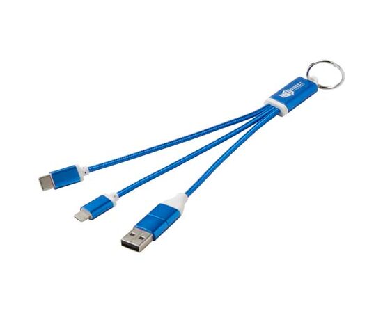 Metal 4-in-1 recycled aluminium charging cable with keychain Royal blue - Unbranded 12438253