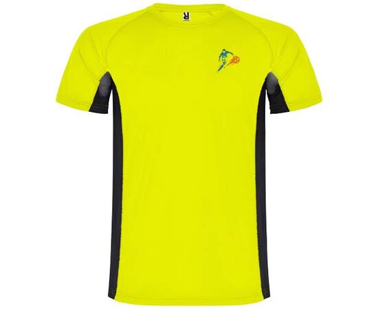 Shanghai short sleeve kids sports t-shirt Fluor yellow, Solid black - Roly K65958YD