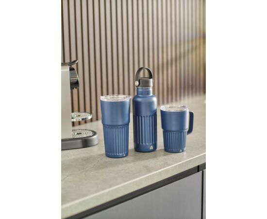 Recycelter Edelstahl-Reisebecher mit doppelter Wand (450 ml) von Calo Schwarz -  1267377.001