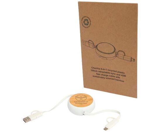 Chechia 100cm 5-in-1 Kabel aus recyceltem Kunststoff, einziehbar, für Datenübertragung und 45W Schnellladung mit Bambusdetails Weiß - Unbranded 12441901