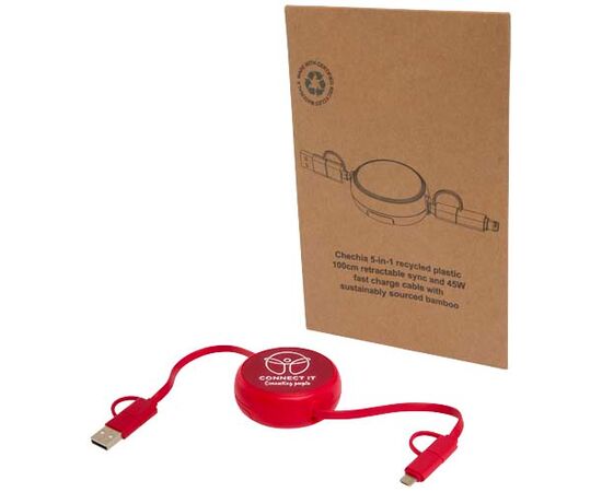 Câble rétractable 5 en 1 Alasia de 100 cm en plastique recyclé et aluminium pour la synchronisation des données et la charge rapide de 45 W Rouge - Unbranded 12442021