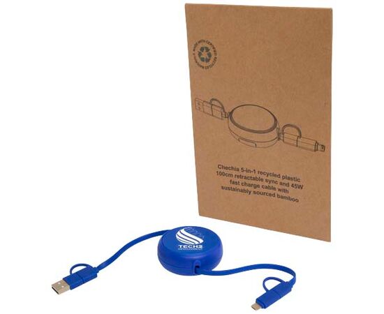 Alasia 5-in-1 100 cm intrekbare datasynchronisatie- en 45 W snellaadkabel van gerecycled plastic en aluminium Koningsblauw - Unbranded 12442053