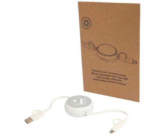 Alasia 5-in-1 100 cm recycled plastic and aluminium retractable data sync and 45W fast charge cable Silver - Unbranded 12442081