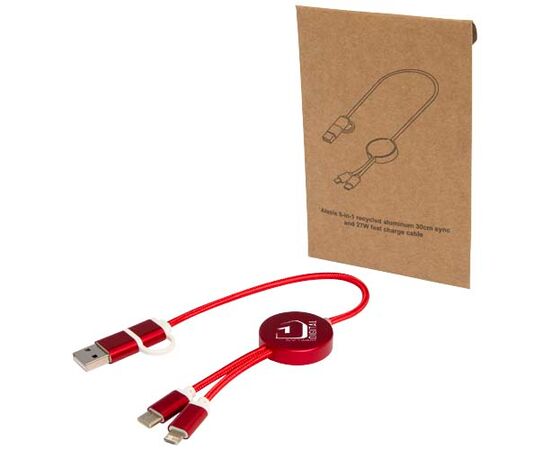 Câble 5 en 1 Alasia en aluminium et plastique recyclés de 30 cm pour la synchronisation des données et la charge rapide de 27 W Rouge - Unbranded 12442421