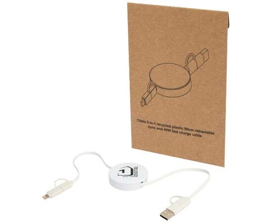 Câble rétractable 5 en 1 Citala en plastique recyclé de 90 cm pour la synchronisation des données et la charge rapide de 40 W Blanc - Unbranded 12443001