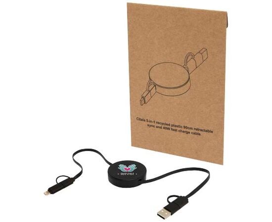 Citala 5-in-1 90 cm intrekbare datasynchronisatie- en 40 W snellaadkabel van gerecycled plastic Zwart - Unbranded 12443090