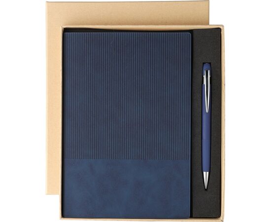 Gerecycled PU-notitieboek (A5) en balpenset Tarek Grijs -  1274009.003