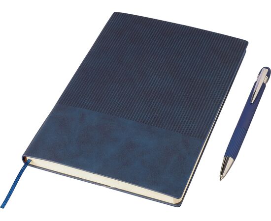 Gerecycled PU-notitieboek (A5) en balpenset Tarek Grijs -  1274009.003