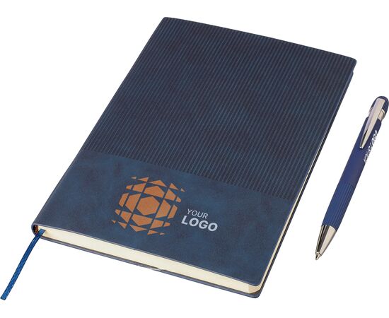 Gerecycled PU-notitieboek (A5) en balpenset Tarek Grijs -  1274009.003