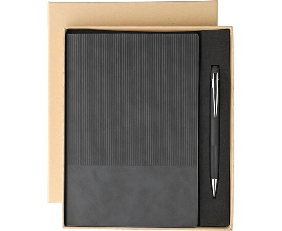 Ensemble carnet A5 et stylo à bille en PU recyclé Tarek Noir -  1274009.001