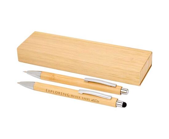 Oblys set met balpen en vulpotlood van bamboe (zwarte inkt) Naturel - Unbranded 10797606