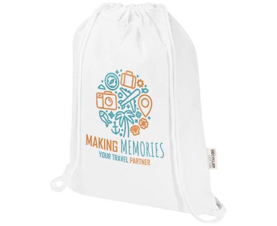 Sac de 5 L avec cordon Oregon Blend en coton recyclé 140 g/m² certifié GRS Blanc - Unbranded 12076101