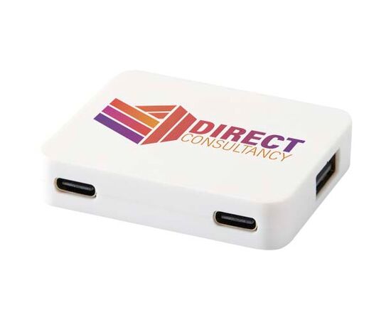 Gaia 4 poorts USB hub met uitgangen voor USB-A en Type-C en dubbele ingang van gerecycled plastic Wit - Unbranded 12444901