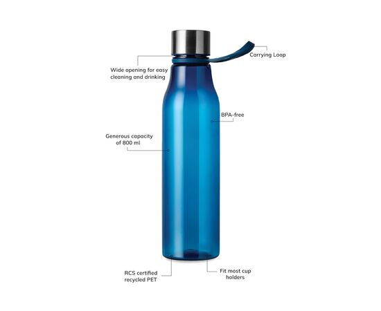 VINGA Lean RCS RPET waterfles 800 ml Donkerblauw - Vinga V4330525
