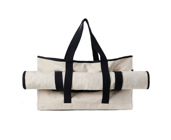 VINGA Volonne AWARE™ recycled canvas strandtas Gebroken wit, Zwart - Vinga V762033