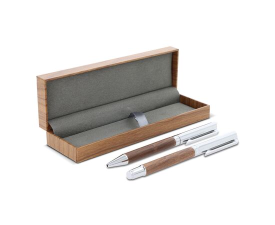 Metal ball pen and rollerball set walnut wood in gift box Wood -  LT82155-N0093