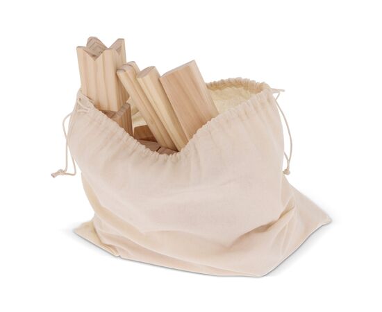 Houten Kubbspel in katoenen pouch Hout - empty LT90777-N0093