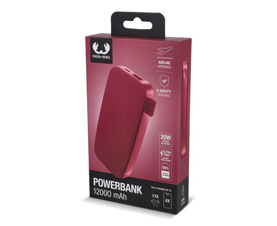 2PB12100 | Fresh 'n Rebel Powerbank 12000mAh USB-C Fast Charging 20W Rood - Fresh 'n Rebel LT49402-N0021