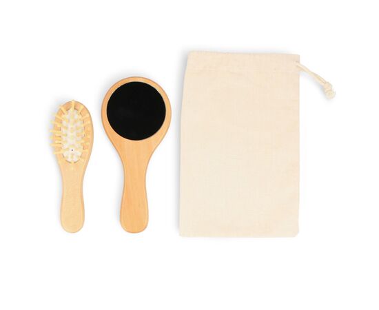 Schima superba wood Brush &amp; Mirror set Nature -  LT90751-N0094