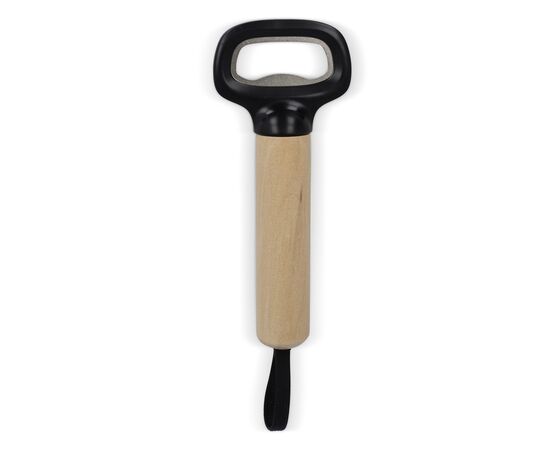 Flaschenöffner mit Holzgriff und Riemen Schwarz -  LT93086-N0002