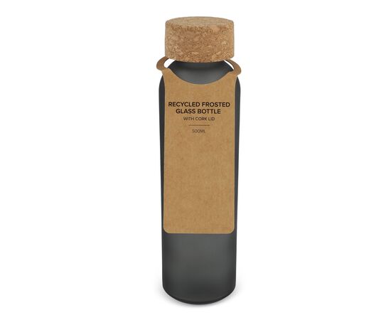 Frosted recycled glass bottle with cork lid 500ml Ecru, Black -  LT98880-N5402