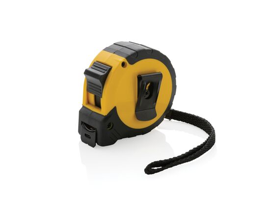 RCS gerecycled plastic 5M/19 mm rolmaat met stop knop Geel, Zwart - XD Collection P112.136