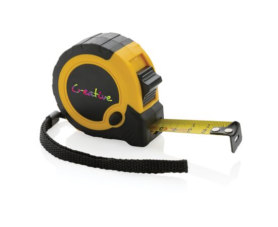 RCS gerecycled plastic 5M/19 mm rolmaat met stop knop Geel, Zwart - XD Collection P112.136