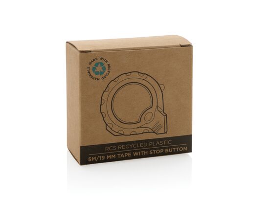 RCS gerecycled plastic 5M/19 mm rolmaat met stop knop Geel, Zwart - XD Collection P112.136