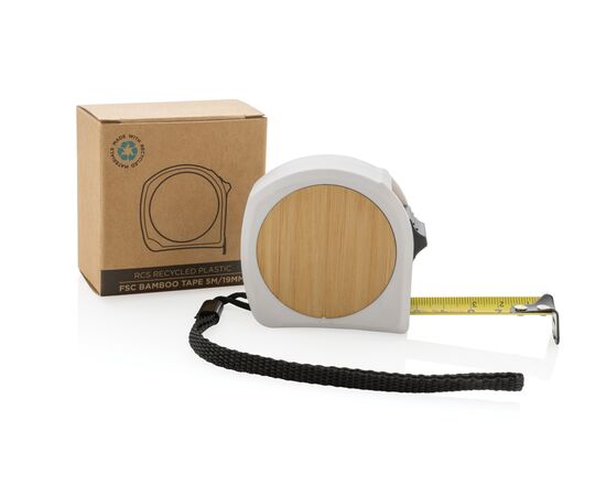 Mètre ruban 5M/19mm en plastique recyclé RCS et bambou Blanc - XD Collection P112.193