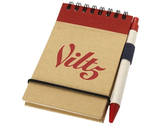 Zuse A7 gerecycled jotter kladblok met pen Naturel, Rood - Unbranded 10626900