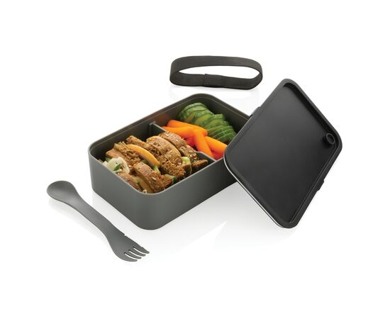 GRS recycled PP lunch box with spork Grey - XD Collection P269.052