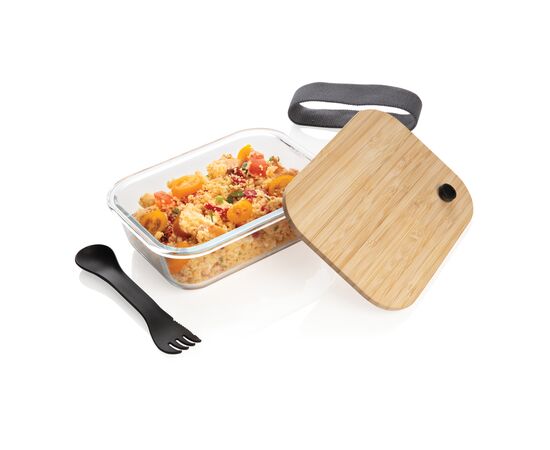 Boîte repas en verre avec couvercle en bambou Transparent - XD Collection P269.560