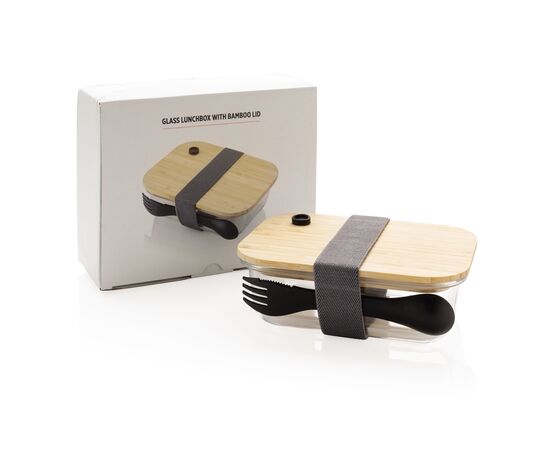 Boîte repas en verre avec couvercle en bambou Transparent - XD Collection P269.560