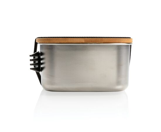 Boîte à Lunch en acier avec couvercle en bambou et cuichette Argent - XD Collection P269.622