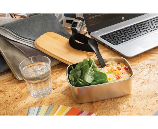 Boîte à Lunch en acier avec couvercle en bambou et cuichette Argent - XD Collection P269.622