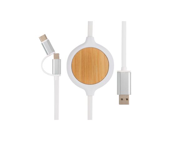 Câble 3 en 1 avec chargeur sans fil en Bambou 5W Blanc - XD Collection P302.253