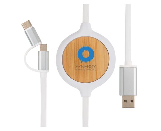 Câble 3 en 1 avec chargeur sans fil en Bambou 5W Blanc - XD Collection P302.253