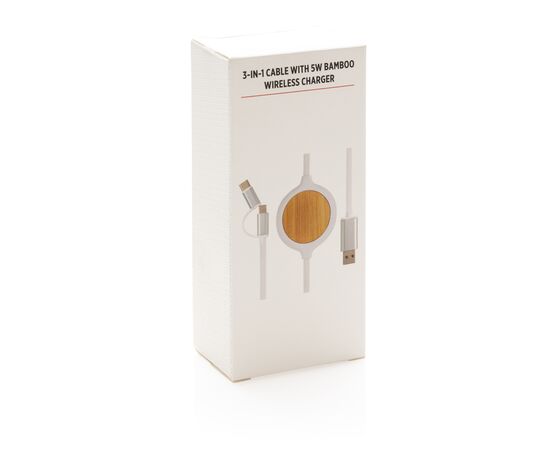 Câble 3 en 1 avec chargeur sans fil en Bambou 5W Blanc - XD Collection P302.253