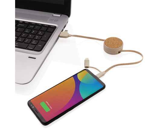 Cork and Wheat 6-in-1 retractable cable Khaki - XD Collection P302.369