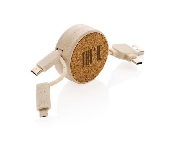 Cork and Wheat 6-in-1 retractable cable Khaki - XD Collection P302.369