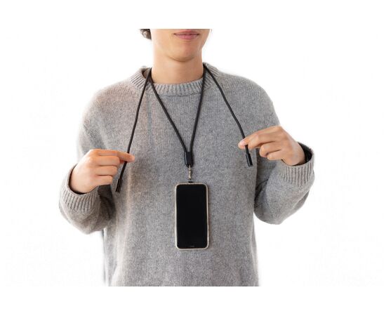 Cordon téléphone de 160cm avec câble 60W en rPET RCS LoopAmp Noir - XD Collection P302.5301