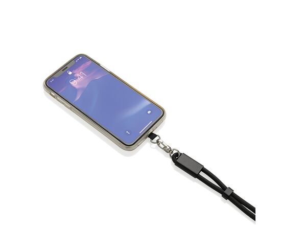 Bracelet téléphone avec câble 60W en rPET RCS LoopAmp Noir - XD Collection P302.5701