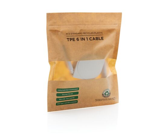 RCS standaard recycled plastic and TPE 6-in-1 kabel Wit - XD Collection P302.663