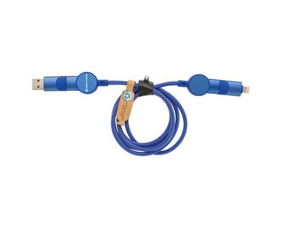 Câble Oakland 6-in-1 à charge 45W en plastique recyclé RCS Bleu - Urban Vitamin P302.705